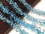 Natural Blue Topaz Gemstone Briolette Beads, Jewelry Supplies for DIY Jewelry Making, Bulk beads, Wholesale Beads, 8" Strand