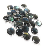 5 Pcs Labradorite Gemstone Connector, Large Sterling Silver Double Bail Connector Charms, 22.25x16.25mm
