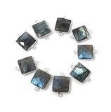 9 Pcs Labradorite Gemstone Connector, Sterling Silver Double Bail Connectors Charms for DIY Jewelry Making, 20x14mm