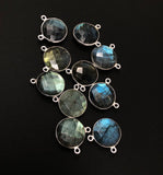 5 Pcs Labradorite Gemstone Connector, Large Sterling Silver Double Bail Connector Charms, 17.5x16mm