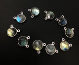 6 Pcs Labradorite Gemstone Connector, Sterling Silver Double Bail Connector Charms , 14x12mm