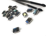 4 Pcs Labradorite Gemstone Connector, Sterling Silver Connectors, Wholesale Jewelry Findings for Jewelry Making, 19.5x9.5mm