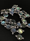 5 Pcs Labradorite Gemstone Connector, Sterling Silver Connector Charms, 18.5x12mm