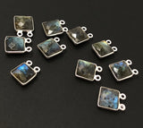 10 Pcs Labradorite Gemstone Connector, Sterling Silver Double Bail Connector Charms, 14x11mm