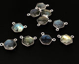 5Pcs Labradorite Gemstone Sterling Silver Connectors, Hexagon Shape Double Bail Connectors Charms for DIY Jewelry Making, 13x12mm
