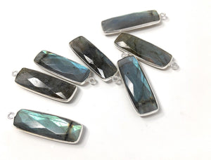 Labradorite Gemstone Charms, Sterling Silver Briolette Bar Charms , Wholesale Jewelry Findings, Jewelry Making, Jewelry Supplies, 31.75x10mm