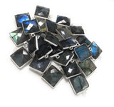13 Pcs Labradorite Gemstone Charms, Sterling Silver Charms , Wholesale Bulk Jewelry Making Charms, 16.5mm - 17.5mm