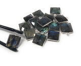 13 Pcs Labradorite Gemstone Charms, Sterling Silver Charms , Wholesale Bulk Jewelry Making Charms, 16.5mm - 17.5mm
