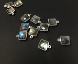 8Pcs / 10 Pcs Labradorite Gemstone Charms, Sterling Silver Briolette Charms , Wholesale Jewelry Supplies, 14.5mm x 11mm