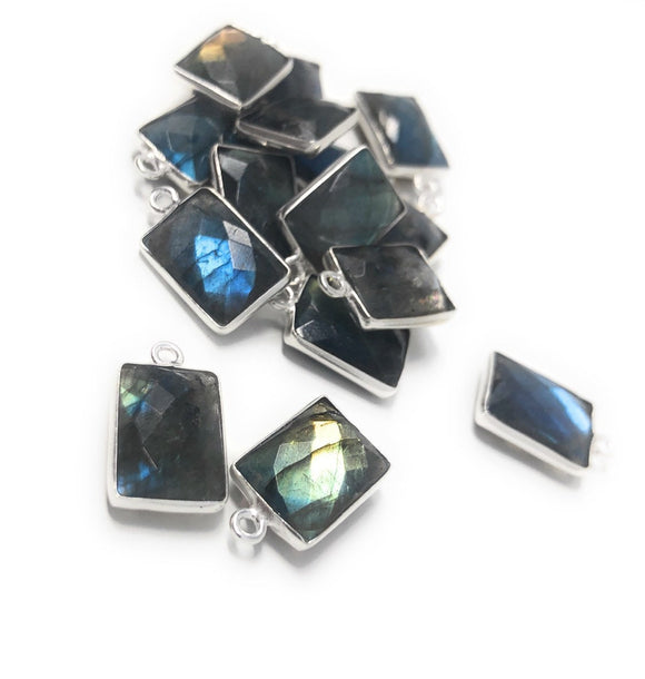 4 Pcs Labradorite Gemstone Charms, Sterling Silver Briolette Charms , Wholesale Jewelry Findings, Jewelry Making, Jewelry Supplies, 16x9mm
