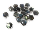 7Pcs Labradorite Gemstone Charms, Sterling Silver Briolette Charms , Wholesale Jewelry Making Supplies, 16.25x12.5mm