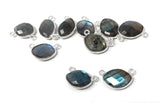 8 Pcs Labradorite Gemstone Connector, Sterling Silver Double Bail Connector Charms, 17x11mm