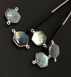 5Pcs Labradorite Gemstone Connector, Sterling Silver Connector Charms for Jewelry Making, 23x15mm