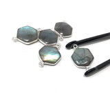 5Pcs Labradorite Gemstone Connector, Sterling Silver Connector Charms for Jewelry Making, 23x15mm