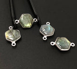 4 Pcs Labradorite Gemstone Sterling Silver Connectors, Wholesale Jewelry Findings for Jewelry Making, Briolette Connectors, 19.5x12mm
