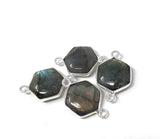 4 Pcs Labradorite Gemstone Sterling Silver Connectors, Wholesale Jewelry Findings for Jewelry Making, Briolette Connectors, 19.5x12mm