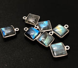 7 Pcs Labradorite Gemstone Charms, Sterling Silver Briolette Charms, Wholesale Jewelry Findings, Jewelry Making, Jewelry Supplies, 14.5x11mm