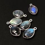 Wholesale 6 Pcs Labradorite Gemstone Charms, Sterling Silver Briolette Charms, Jewelry Findings, Jewelry Making, Jewelry Supplies, 17.5x11mm