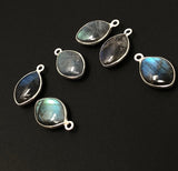Wholesale 6 Pcs Labradorite Gemstone Charms, Sterling Silver Briolette Charms, Jewelry Findings, Jewelry Making, Jewelry Supplies, 17.5x11mm