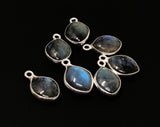 7 Pcs Labradorite Gemstone Charms, Sterling Silver Briolette Charms, Wholesale Jewelry Findings, Jewelry Making, Jewelry Supplies, 15.5x10mm