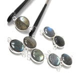 Wholesale 4 Pcs Labradorite Gemstone Connector, Sterling Silver Jewelry Findings for Jewelry Making, Briolette Connectors, 18.5x12mm