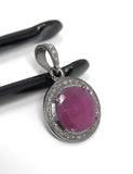 Sterling Silver Pink Sapphire Diamond Pendant, Gemstone Pendant, Pave Diamond Pendant, Natural Sapphire Gemstone Jewelry, Gifts for Her