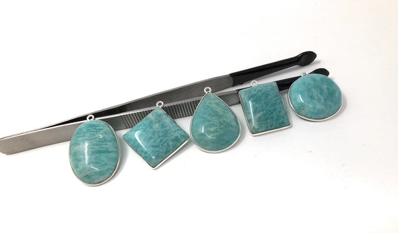 5Pcs Amazonite Gemstone Charms, Sterling Silver Charms, Natural Peruvian Amazonite Charms , DIY Jewelry Making Supplies