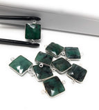 Natural Emerald Gemstone Connector, Sterling Silver Connectors, Wholesale Jewelry Findings for Jewelry Making, Jewelry Supplies, 22mmx14.5mm