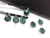 Natural Emerald Gemstone Connector, Sterling Silver Connectors, Wholesale Jewelry Findings for Jewelry Making, Jewelry Supplies, 19.5mmx12mm