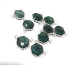 Natural Emerald Gemstone Connector, Sterling Silver Connectors, Wholesale Jewelry Findings for Jewelry Making, Jewelry Supplies, 13.5x17.5mm