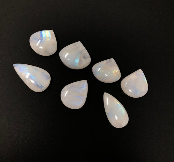 7Pcs Moonstone Cabochon, Gemstone Cabochons, Natural Rainbow Moonstone Cabochon Wholesale Lot, Wire Wrapping, Drop Shape Cabs, 25mm - 29mm