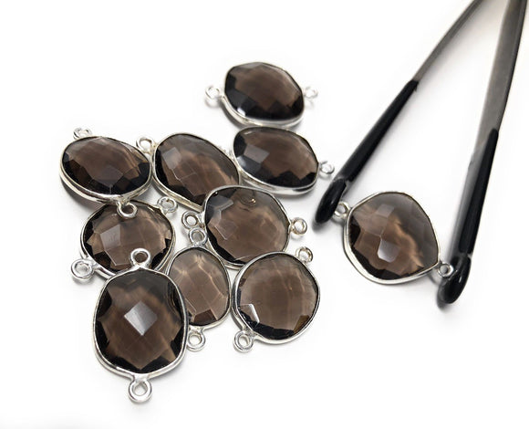 5Pcs/4Pcs Smokey Quartz Connectors, Sterling Silver Gemstone Connectors, Wholesale Jewelry Findings for DIY Jewelry Making, Bulk Lot Charms