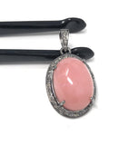 Pink Opal Pendant, Gemstone Pendant, Silver Pendant, Pink Opal Diamond Pendant, Pave Diamond Pendant, Sterling Silver Pendant, DIY Pendant