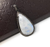 Rainbow Moonstone Gemstone Pendant, Oxidized Silver Diamond Pendant, Pave Diamond Jewelry, Wholesale Gemstone Pendant