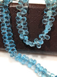 Natural Blue Topaz Gemstone Briolette Beads, Jewelry Supplies for DIY Jewelry Making, Bulk beads, Wholesale Beads, 8" Strand