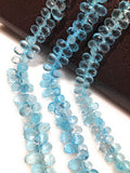 Natural Blue Topaz Gemstone Briolette Beads, Jewelry Supplies for DIY Jewelry Making, Bulk beads, Wholesale Beads, 8" Strand