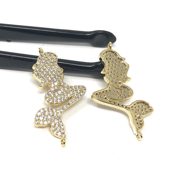 CZ Micro Pave Mermaid Connector, Pave Findings, CZ Gold Plated Connectors, Jewelry Findings, Jewelry Supplies for DIY Jewelry Making, 1 Pc