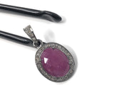 Pink Sapphire Diamond Pendant, Sterling Silver Gemstone Pendant, Pave Diamond Pendant, Natural Sapphire Gemstone Jewelry, Gifts for Her