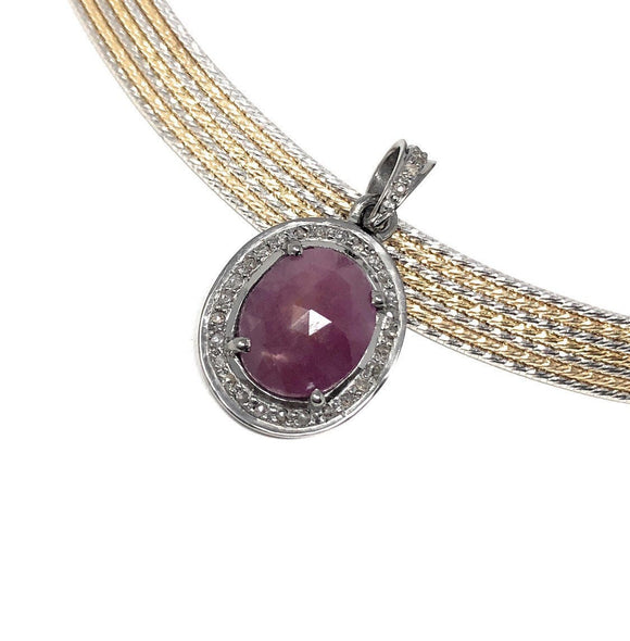 Pink Sapphire Diamond Pendant, Sterling Silver Gemstone Pendant, Pave Diamond Pendant, Natural Sapphire Gemstone Jewelry, Gifts for Her