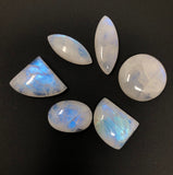 6Pcs Moonstone Gemstone Cabochons, Natural Rainbow Moonstone Cabochon Wholesale Lot, Wire Wrapping, Mix Shape Cabs, 20mm - 30mm