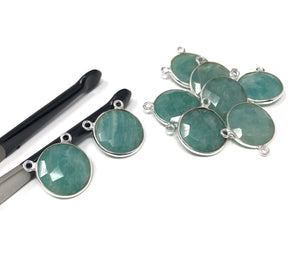 Sterling Silver Amazonite Gemstone Connector, Amazonite Charms, Bulk Jewelry Supplies for Jewelry Making, Wholesale Jewelry Findings, 1 Pc