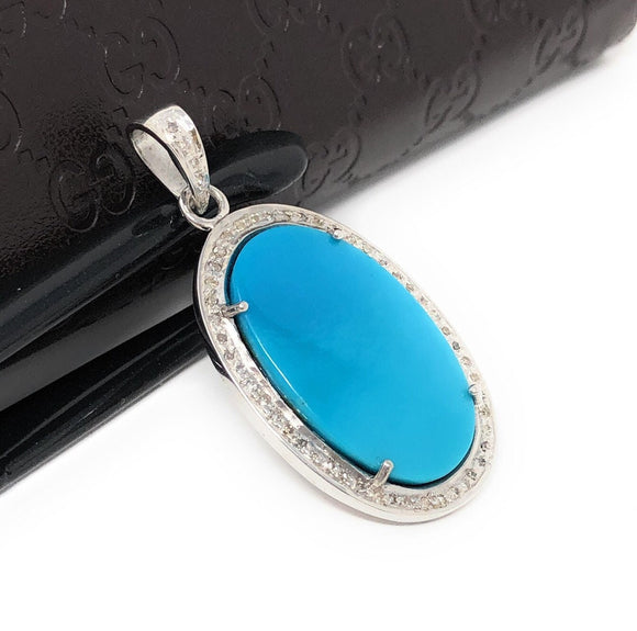 Sleeping Beauty Arizona Turquoise Pendant, Sterling Silver Diamond Pendant, Natural Genuine Gemstone Jewelry, DIY Pendant