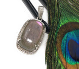 Labradorite Pendant, Gemstone Pendant, Diamond Pendant, Sterling Silver Pave Diamond Jewelry, Purple Flash Labradorite, Gifts for Her