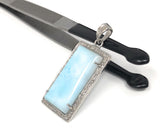 Larimar Gemstone Pendant, Natural Larimar Diamond Pendant, Pave Diamond Pendant, Sterling Silver Jewelry, DIY Pendant