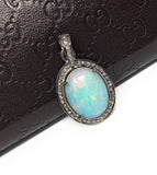 Ethiopian Opal Pendant, Gemstone Pendant, Diamond Pendant, Oxidized Sterling Silver Opal Pendant, Pave Diamond Jewelry, Gifts for Her
