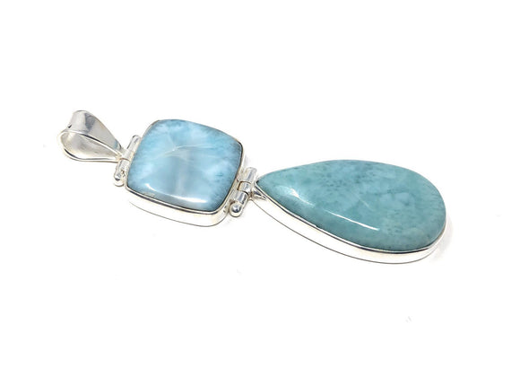 Larimar Pendant, Natural Gemstone Jewelry, Sterling Silver Pendant, Bohemian Jewelry, Jewelry Supplies, Gifts for Her, 73mm X 22.25mm