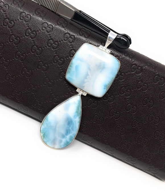 Larimar Pendant, Natural Gemstone Jewelry, Sterling Silver Pendant, Bohemian Jewelry, Jewelry Supplies, Gifts for Her, 85.7mm x 31.75mm