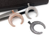 CZ Micro Pave Double Horn Pendant, Moon Crescent Pendants, Jewelry Supplies, Jewelry Findings, Micro Pave Pendants, DIY Jewelry, 1 Pc