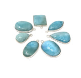 7 Pc Larimar Gemstone Charms, AAA Grade Larimar Sterling Silver Charms, Bulk Wholesale Charms, Jewelry Supplies for DIY Jewelry
