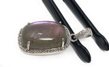 Labradorite Pendant, Gemstone Pendant, Diamond Pendant, Sterling Silver Pave Diamond Jewelry, Purple Flash Labradorite, Gifts for Her